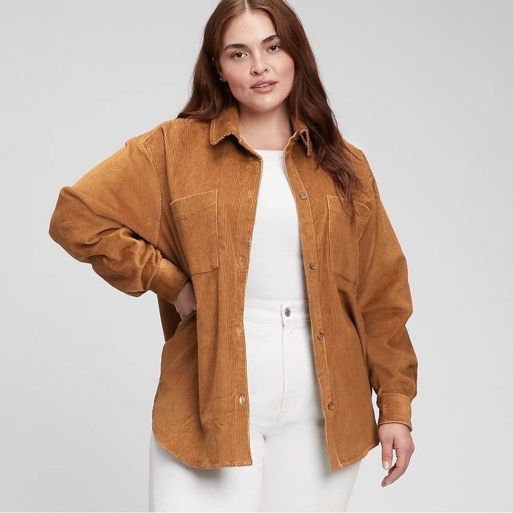 NWT Gap Oversized Corduroy Shirt Women’s XXL Light Brown Tan Shacket Button Down